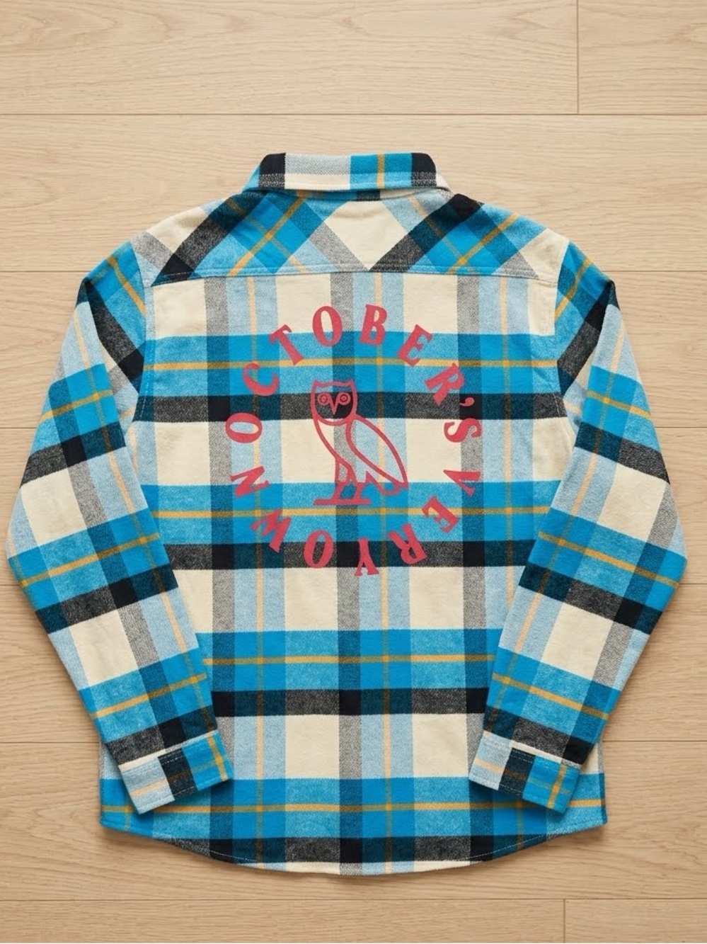 NWT OVO October's Very Own Plaid Flannel Button-Up Shirt - Blue/Cream - XL